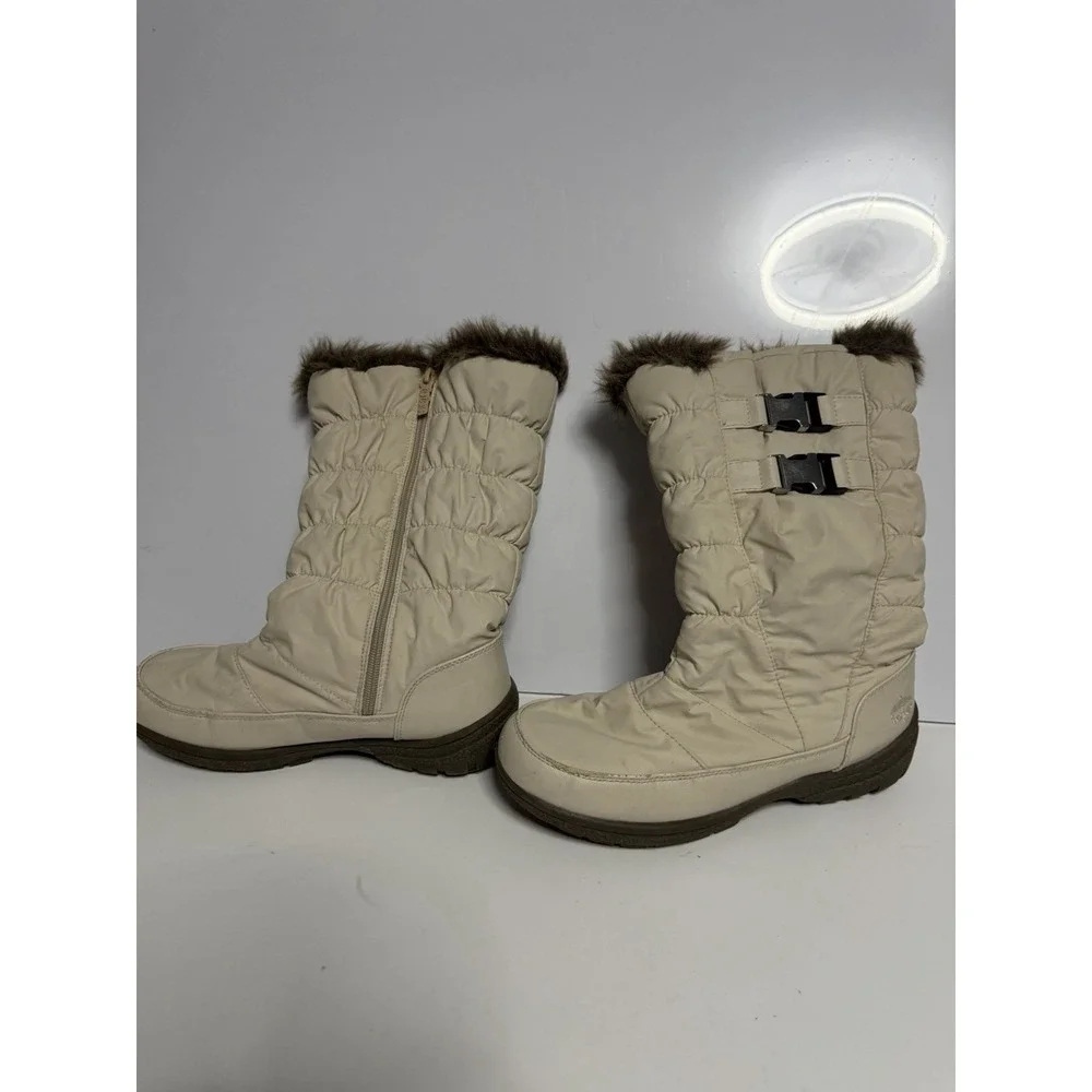 Totes Women's Winter Snow Boots Ivory Faux Fur Lining Double Buckle Zip Up 8 C-2